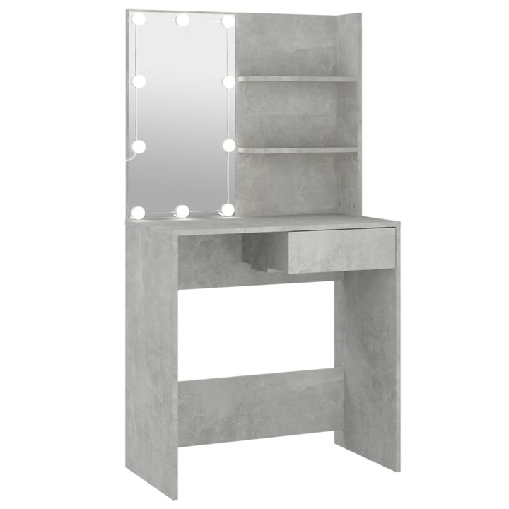 Masa de toaleta cu LED vidaXL, gri beton, 74,5x40x141 cm, 25.8 kg