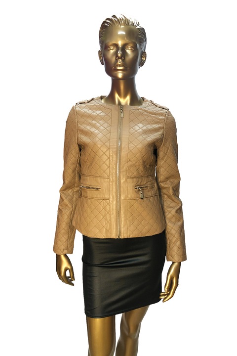 Дамско кожено яке Ganeder 10030-8 10-226, Преходно, Еко кожа, М, Светлокафяв