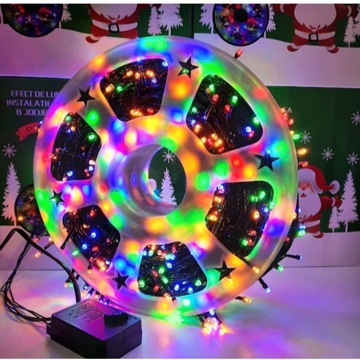 Instalatie De Craciun, Tip Rola, Lungime 50 m, Cu 8 Jocuri De Lumini, Alimentare 220V, Protectie IP44, Pentru Interior/Exterior, Multicolora