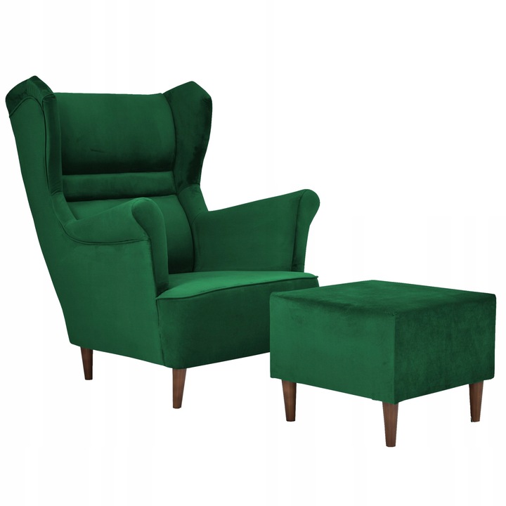 Fotoliu Fix Zoja Scandinav Puf Din Velur, Verde smarald, 104x84x92 cm