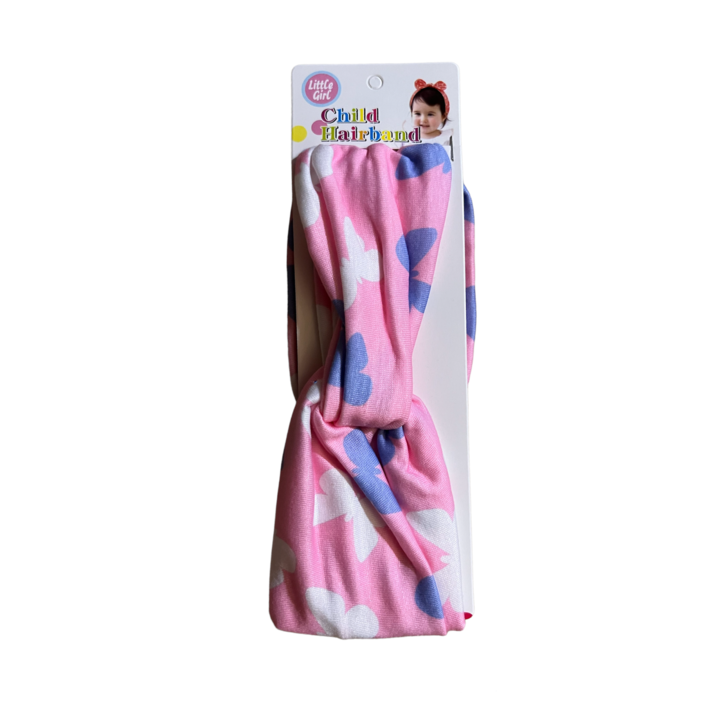 Bentita fetite rasucita, dubla, 34-35 cm, Little girl, roz/alb, fluturasi