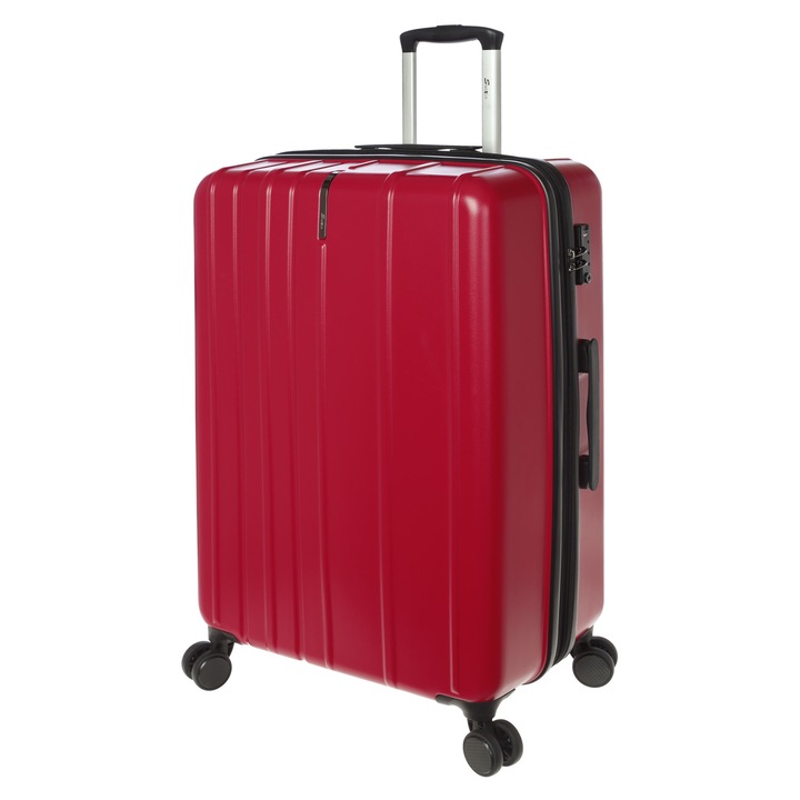 Nagy bőrönd, bővíthető, Stelxis, ABS, 4 dupla kerék, TSA kód, ST 538 - 75 cm, piros