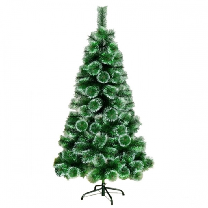 Brad artificial cu suport metalic inclus 1,8m, Pin verde cu capete albe HH180