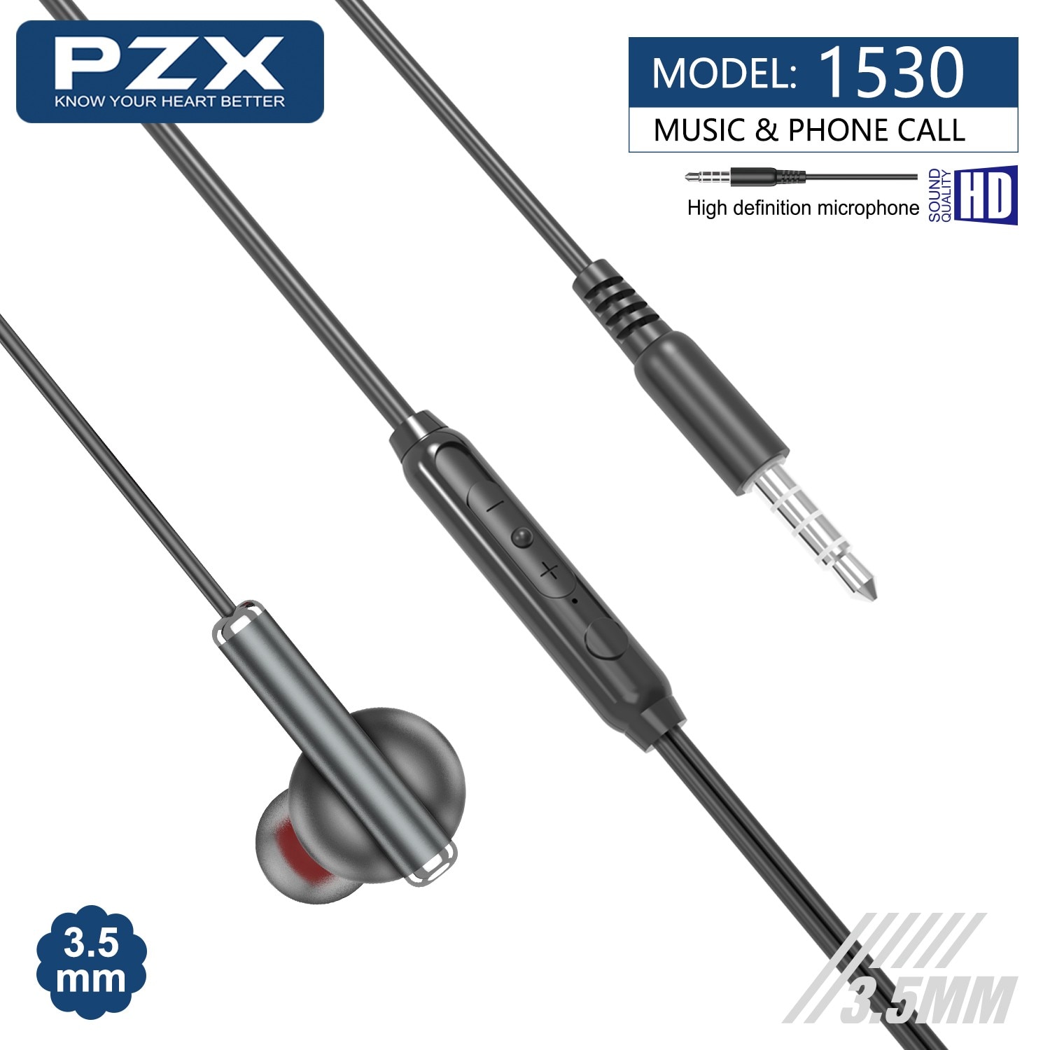 Casti cu microfon PZX, 1530, 3.5 mm, Gri