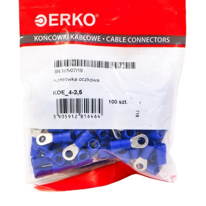 Terminal de cablu tip inelar izolat KOE 2,5mm-M4 100 buc Erko