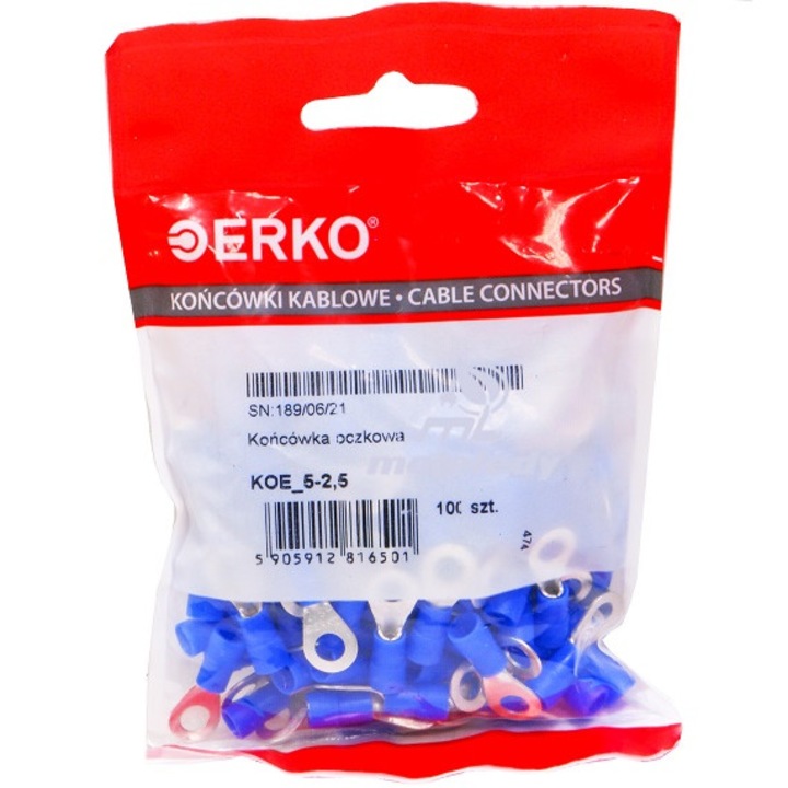 Terminal de cablu tip inelar izolat KOE 2,5mm-M5 100 buc Erko