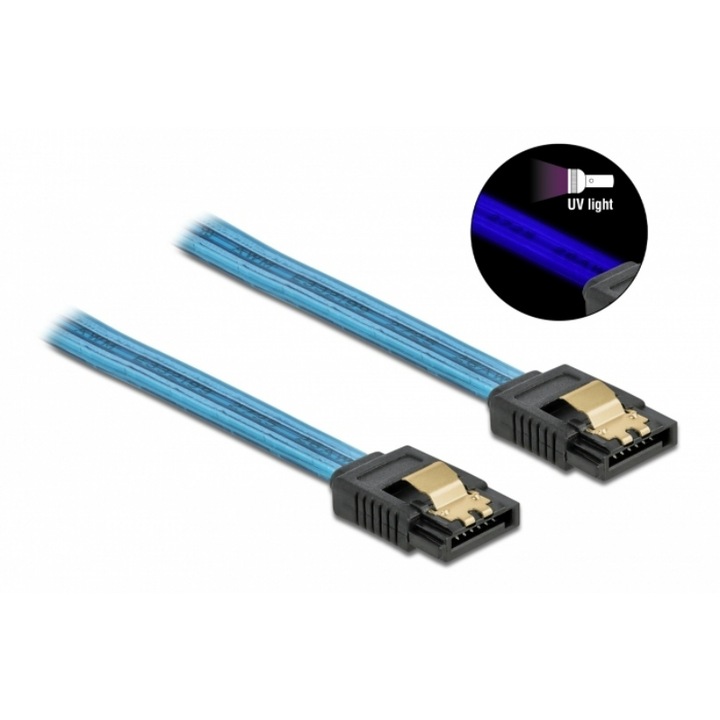 Cablu, PowerTech, SATA III 7pin, 0.7 m, Albastru