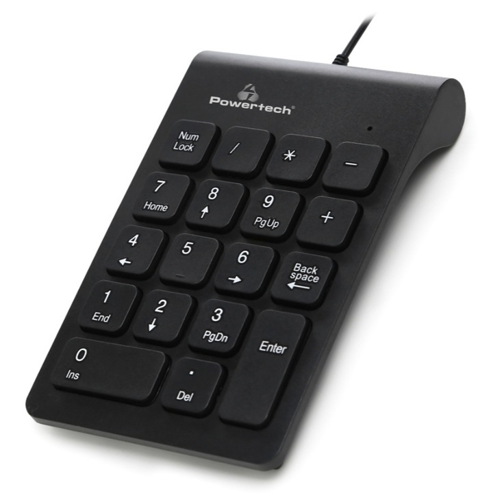 Tastatura numerica cu fir PowerTech, USB, Negru