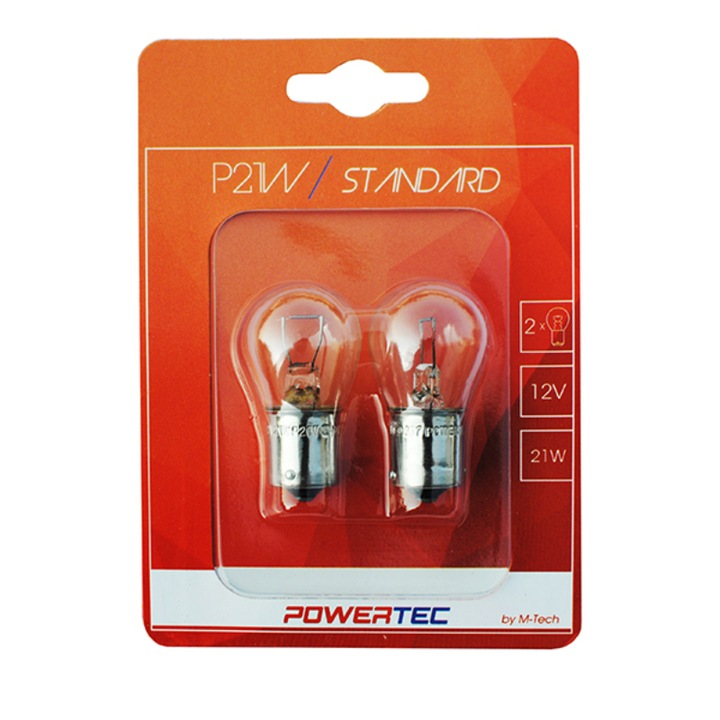 Set 2 becuri halogen, M-Tech, P21W, 12V, 21W