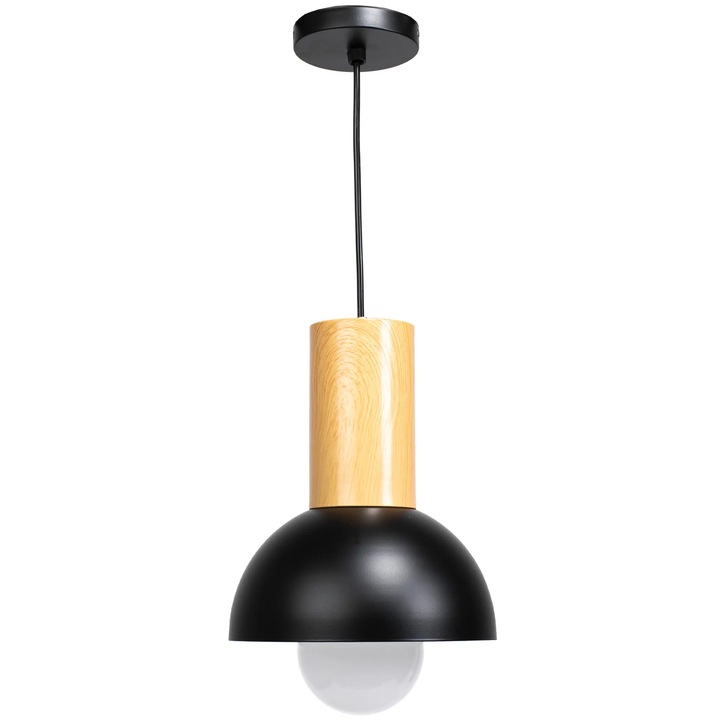 Pendul Tavan Suspendabil Toolight, 1 Sursa E27 60W, Metal cu Aluminiu, 20x20x24 cm, Negru, IP20