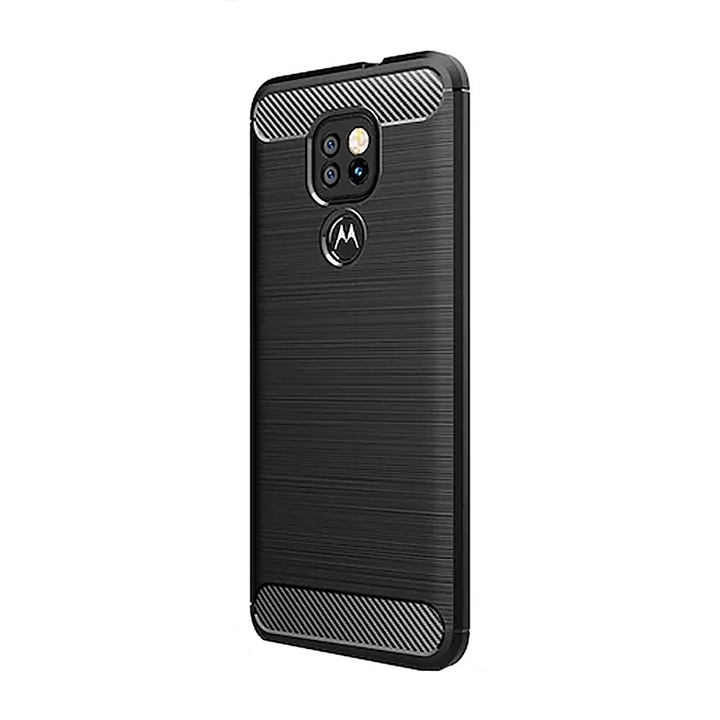 Силиконов калъф TPU, Carbon, съвместим с Motorola Moto G9 Play / G9 / E7 Plus, New Carbon Design, Optim Tech Ultra Protect, Черен