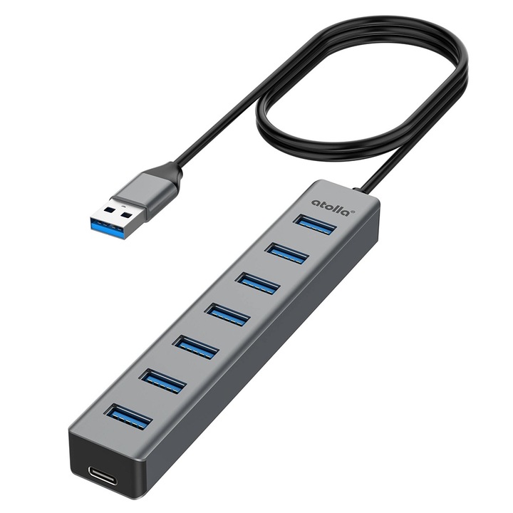 USB хъб Atolla, USB 3.0, 7 порта, 1 м, Сив