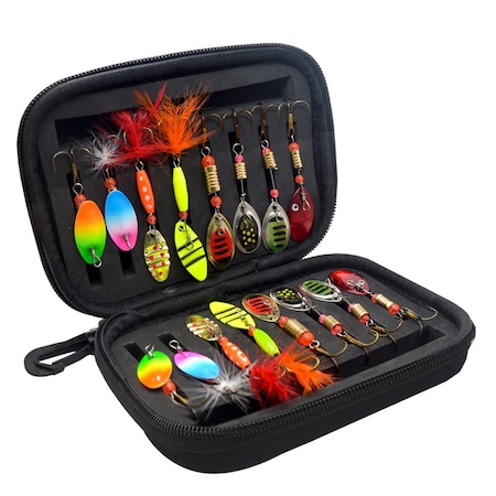 Set 16 spinnere lingurite rotative metalice pentru pescuit la spinning FishingBox pescuit la pastrav clean biban si stiuca, 3g - 5.2g