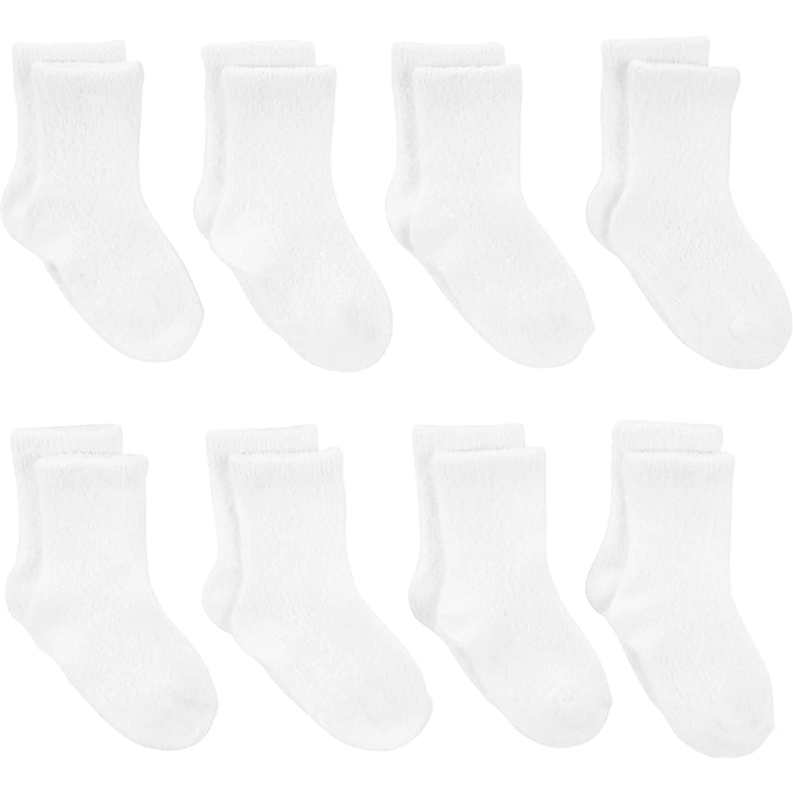 Комплект от 8 чифта детски чорапи Simple Joy by Carters с нехлъзгаща подметка, 1-2 години, бели