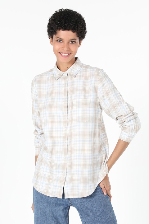 COLIN'S, Camasa cu maneci lungi, model in carouri si nasturi, Alb/Bej