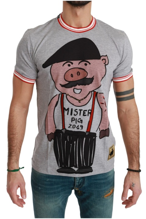 Férfi póló, Malac éve, Dolce & Gabbana, pamut, szürke, S