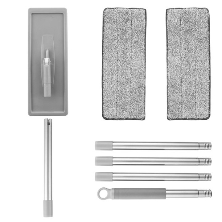 Mop cu Galeata si Actiune Dubla BellFyd® Pentru Curatare Profunda, cu Bagheta Foarte Lunga si Cap Rotativ, Galeata de Stoarcere cu 2 Compartimente si Cap Rotativ, Gri Verde