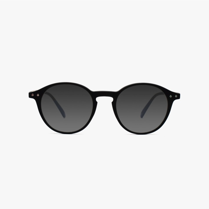 Слънчеви очила с диоптри, Essilor®, Luca UV™ Polarized, Muunel®, дамски, черна рамка, кръгли, сиви поляризирани стъкла, диоптър +4.25