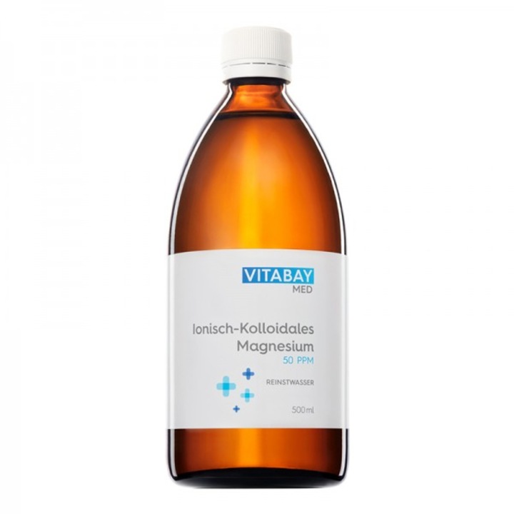 Supliment alimentar, Vitabay, MED Kolloidales Magnesium - Magneziu coloidal 50 PPM - foarte concentrat (nivel de puritate 99,99%), 500 ml
