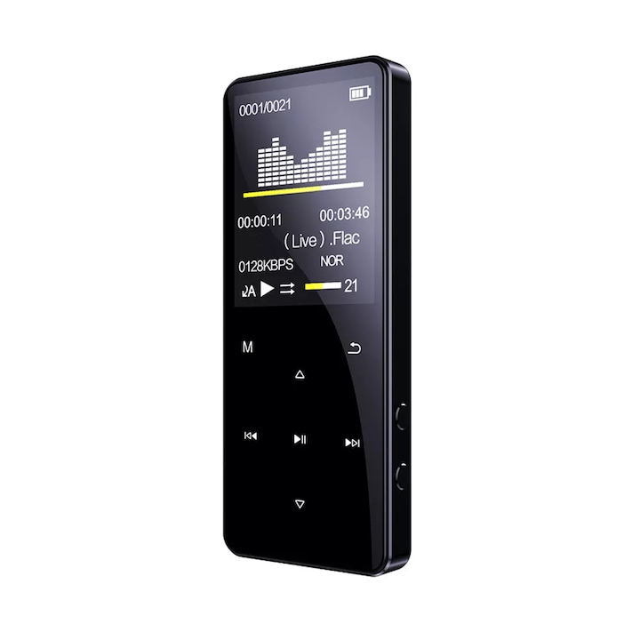 1,8 hüvelykes érintőképernyős MP3 lejátszó, 64G-128G támogatás, HIFI 6D sztereó hang, Bluetooth 5.0, e-könyv olvasás, FM rádió, fekete