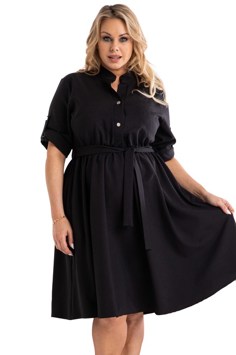 Rochie tip camasa dama, Karko, Poliester, Negru, Negru