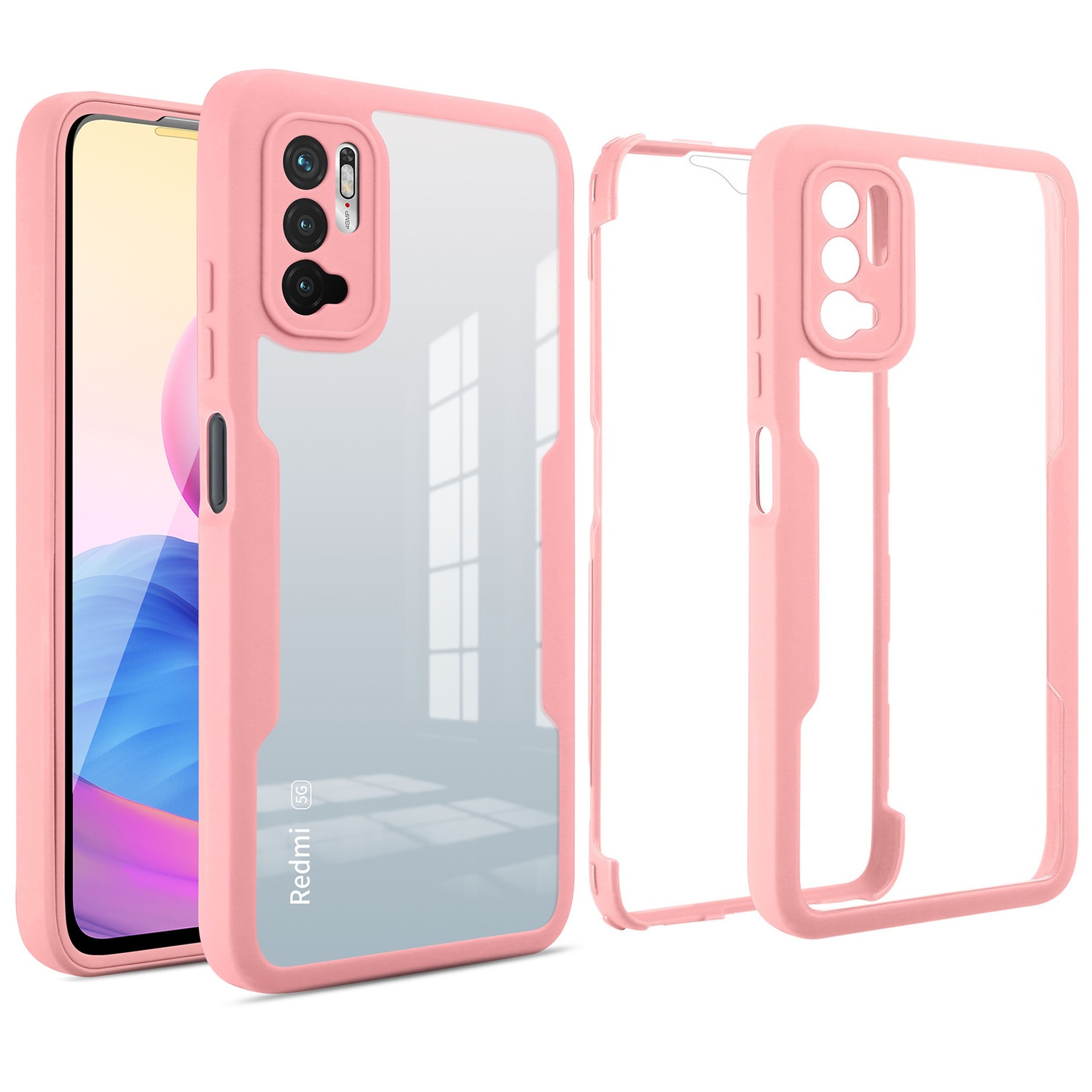 Husa Max Defence pentru iPhone 12, Bumper Roz, Fata Dubla Transparenta, Protectie Antisoc Full 360 ( fata, spate, margini ), By Fitilomania