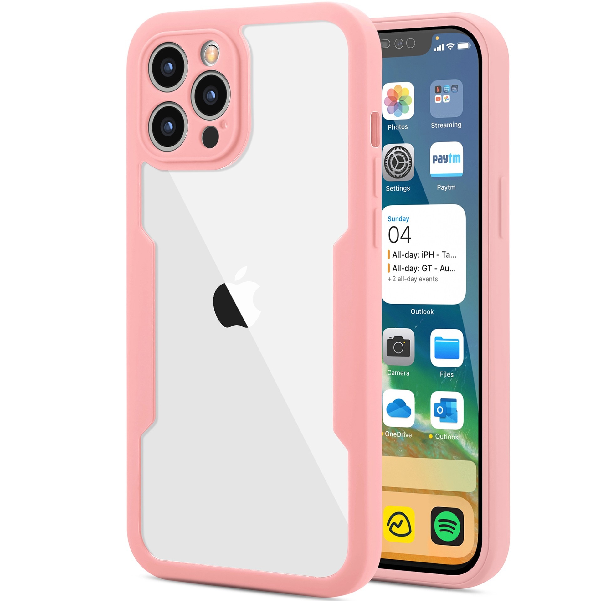 Husa Max Defence pentru iPhone 12, Bumper Roz, Fata Dubla Transparenta, Protectie Antisoc Full 360 ( fata, spate, margini ), By Fitilomania