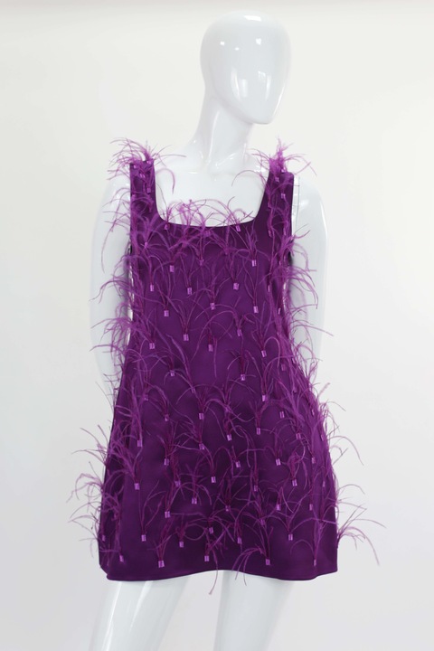 Къса вечерна рокля с пера CLEO, Лилав