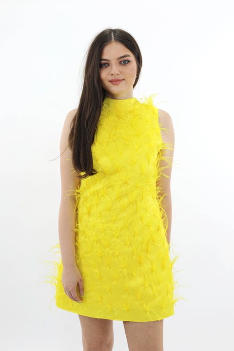 Къса рокля с жълти пера ALMEEA, Жълт