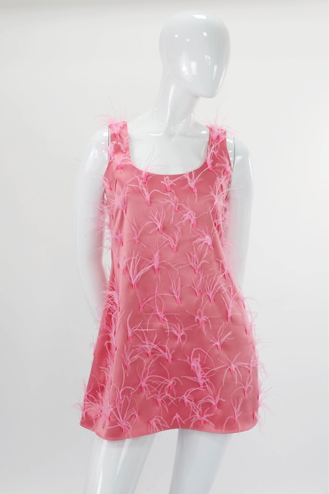 Къса вечерна рокля с пера CLEO, Розова сьомга