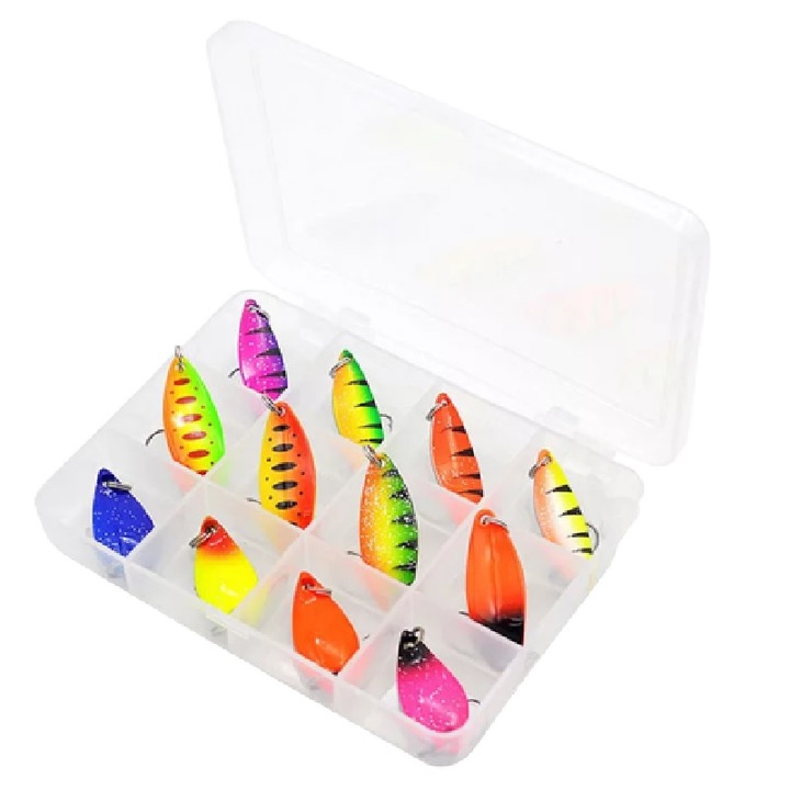 Комплект примамки Fishingbox, Въртящи се, За спининг риболов, Ултра леки, 3гр, 5гр, 12бр.