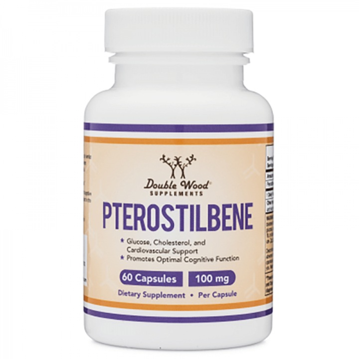 Хранителна добавка Double Wood, Pterostilbene, Птеростилбен, 100 mg, 60 капсули