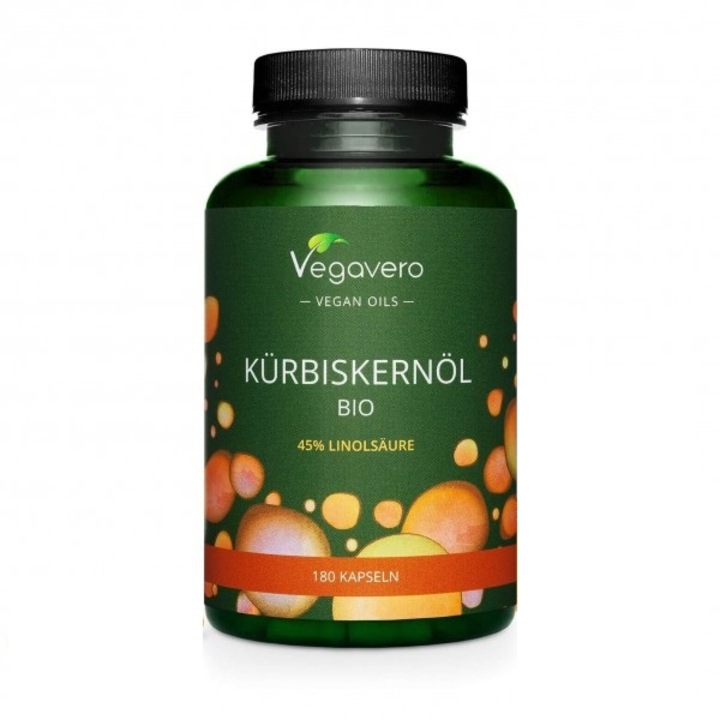 Supliment alimentar, Vegavero, Organic Ulei din seminte de dovleac 500 mg, 180 Capsule