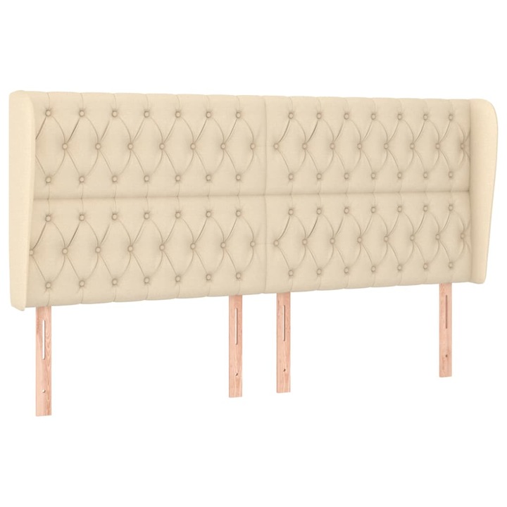 Горна табла за легло с уши vidaXL, Кремава, 203x23x118/128 см, Плат, 12.9 Kg