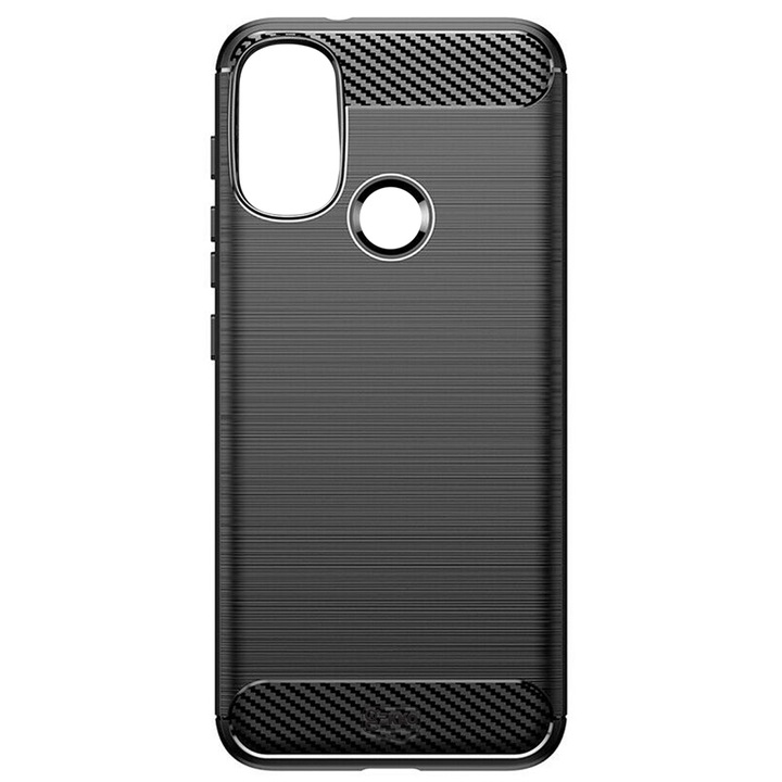 Калъф за Motorola Moto E40, противоударен матиран силикон, тънък, гъвкав, Gekko Carbon, Brush Design, черен