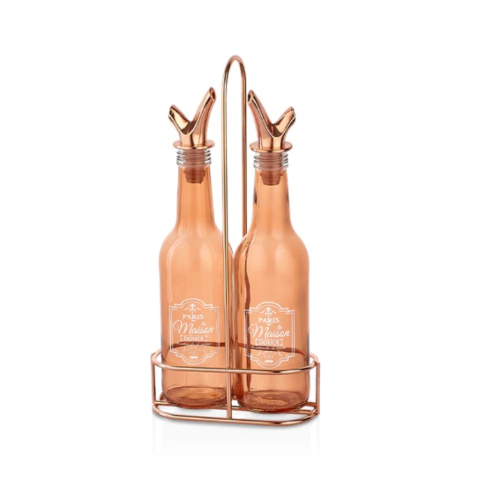 Set Oliviera Elegant cu suport, 2 Piese Culoare Bronz Metalic Lucios, 330 ml