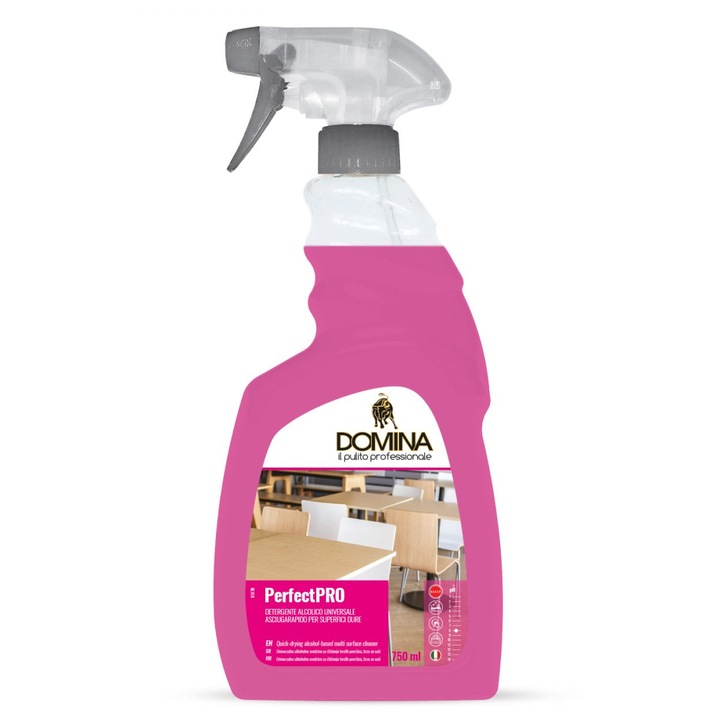 Detergent Domina, PerfectPRO, Spray multisuprafete, parfumat pe baza de alcohool, 750 ml cu uscare rapida