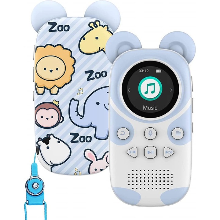 Ruizu MP3 lejátszó gyerekeknek, 16GB, Bluetooth 5.0, hangszóró, FM rádió, ébresztőóra, egygombos felvétel, időzítő funkció, 64 GB-ig támogatja a kártyát