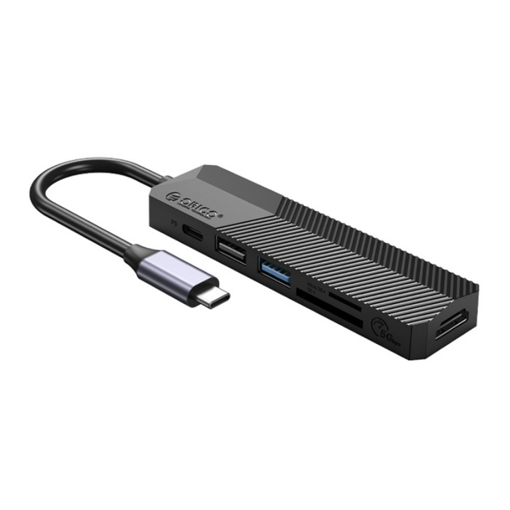 Orico Hub, HDMI / USB-C / 2 x USB / SD и TF, 55 W, 4K, черен
