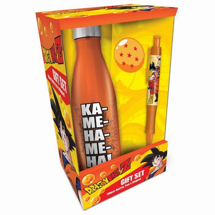 Set sticla de apa, magnet si stilou, Pyramid International, Model Dragon Ball Z - Saiyan Power, Multicolor