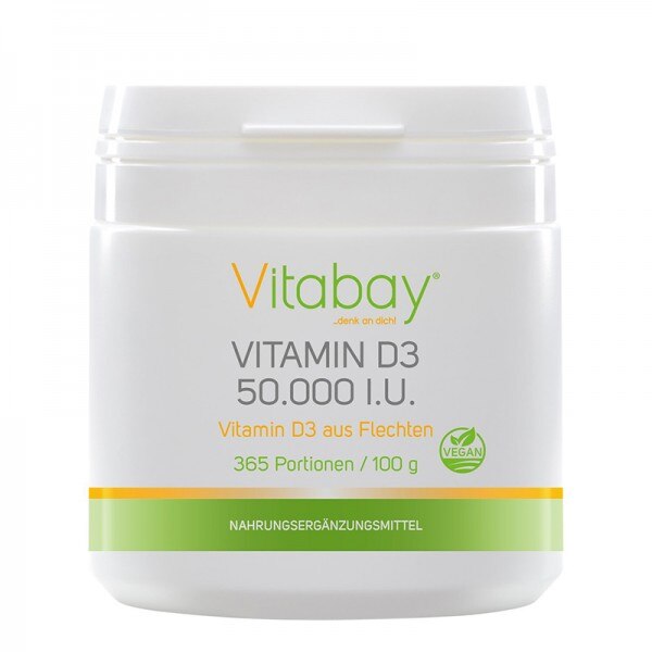 Хранителна добавка Vitabay, Vitamin D3 - Витамин D3 50 000 IU, 100 g ...