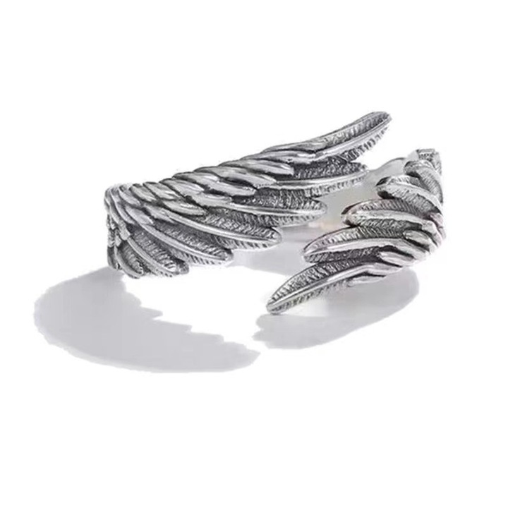 Дамски пръстен, ангелски крила, регулируем, сребро
