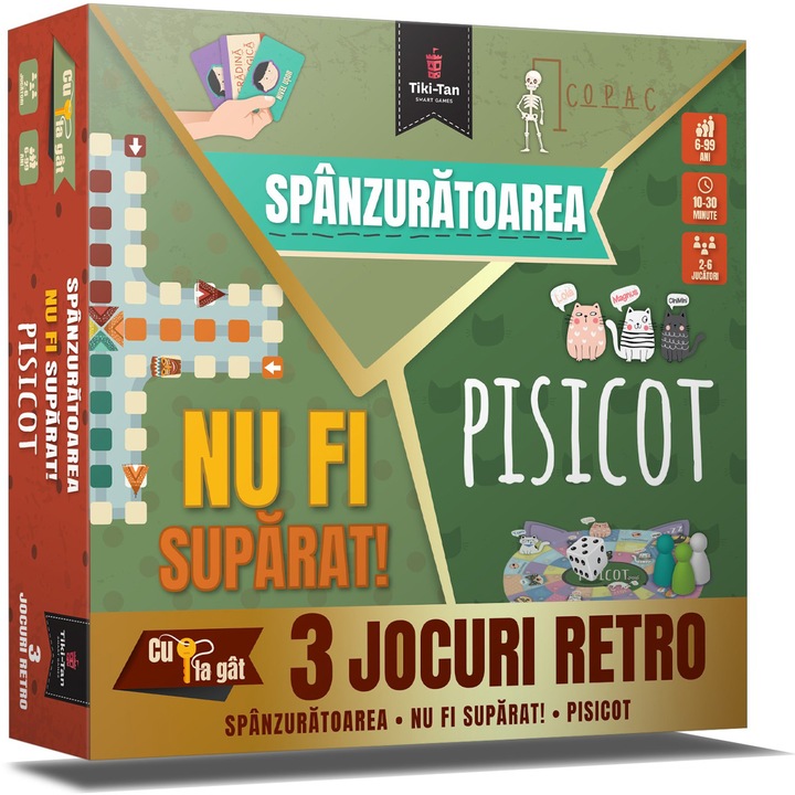 Set 3 jocuri Tiki-Tan, colectia Cu cheia la gat - Spanzuratoarea, Nu fi suparat, Pisicot