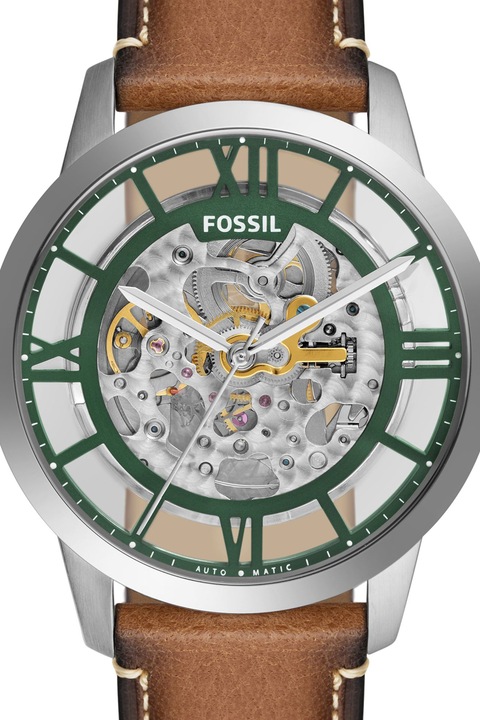 Fossil, Ceas automatic cu o curea de piele, Maro camel