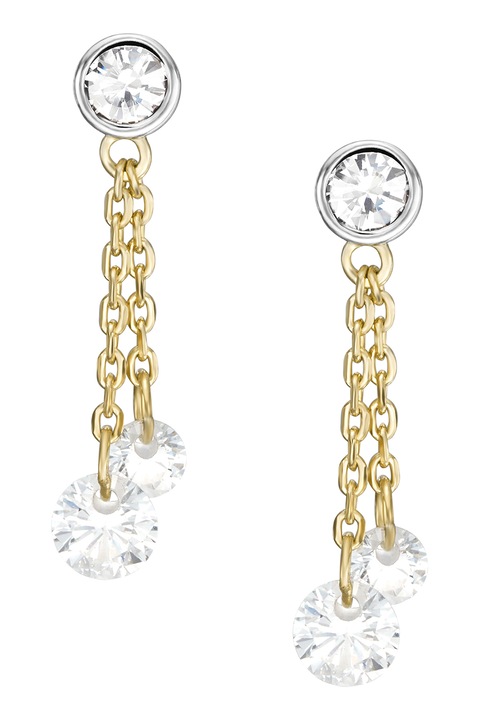 Fossil, Висящи обеци с покритие от 14k злато и кристали, Златист, Прозрачен