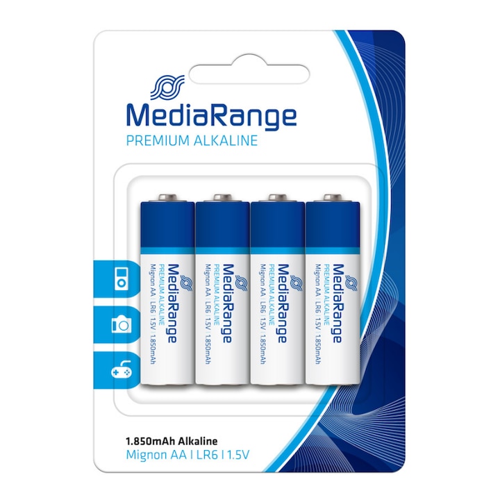 4 db AA LR6 alkáli elem készlet, MediaRange, 1,5 V, 1850 mAh