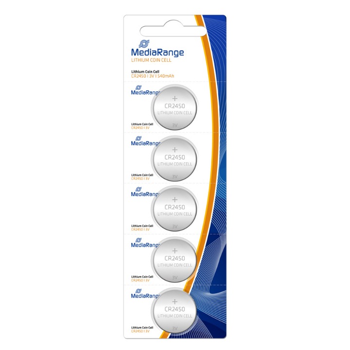 Set 5 baterii litiu CR2450, MediaRange, 3 V, 600 mAh