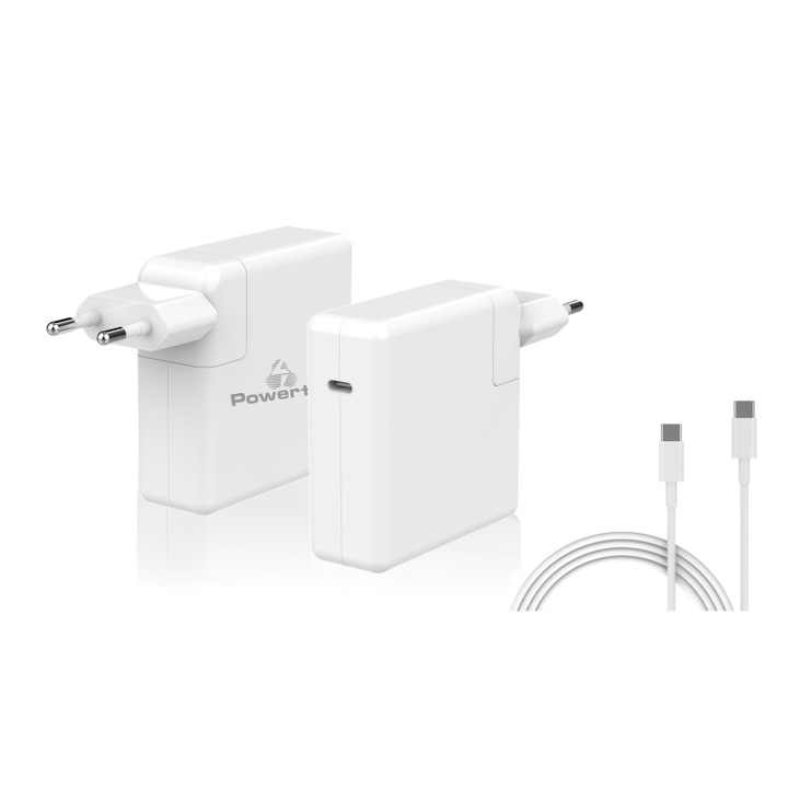 Зарядно за лаптоп PowerTech за Apple, USB Type-C PD, 61 W, Бяло