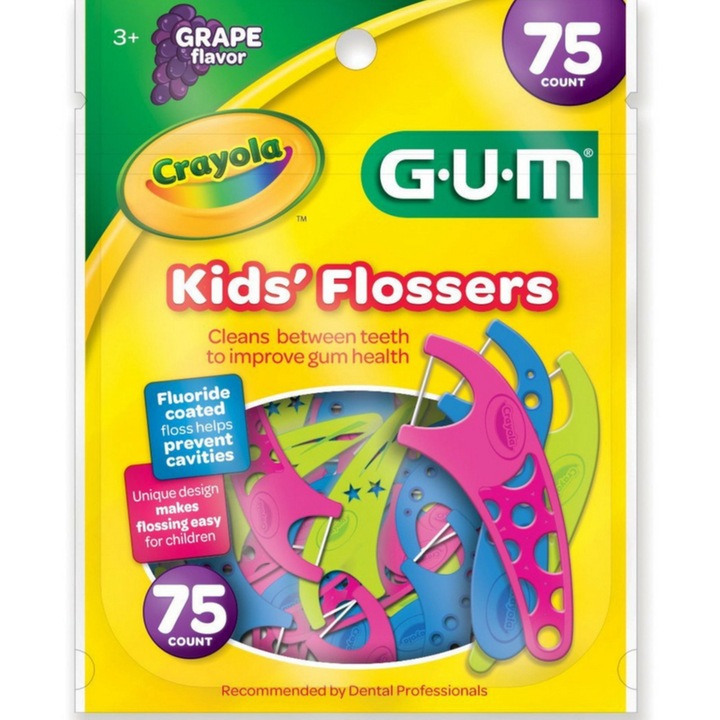 Комплект конци за зъби за деца, дъвка, Crayola Twistables, тип клечка за зъби, нежно почистване, много силен, плодов вкус, 75 бр.