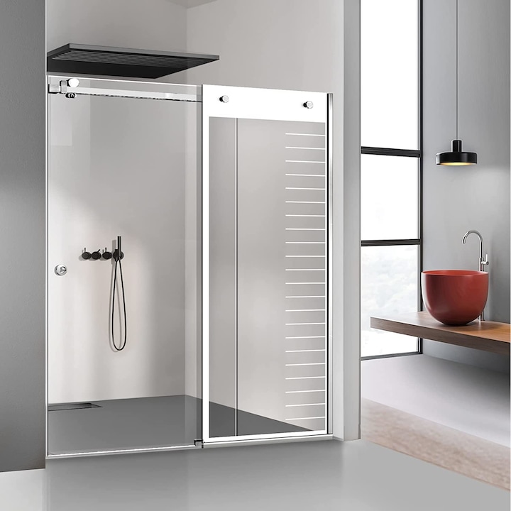 Perete dus cu usa glisanta Glissando Simple Inox, model Supreme alb, feronerie full inox, sticla clara, securizata, pentru gol intre 160-170 cm, inaltime 205 cm